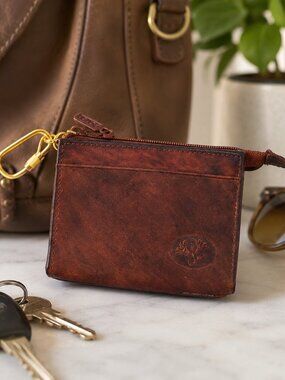 NEW Vintage Buxton Top Grain Cowhide Leather Mini Wallet Brown Keychain